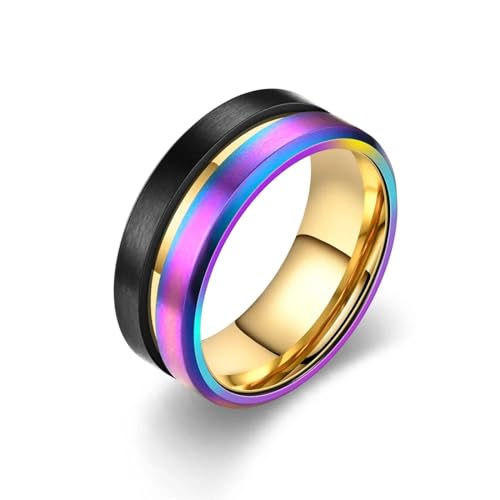 Ring Ringe Damen Bijouterie Herren Mode Tricolor Ringe Für Männer Frauen Regenbogen Nut Abgeschrägte Kante Männer Ringe Paar Hochzeit 10 Style18 von Hmsanase