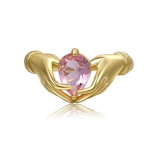 Ring Ringe Damen Bijouterie Herren Romantische Zwei Hände Posieren Herz Rosa Kristall Ring Für Immer Liebe Eheringe Für Frauen Männer Paar Ringe 6 Rosa von Hmsanase