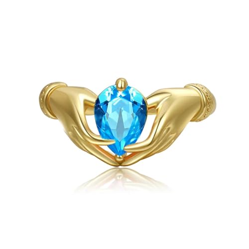 Ring Ringe Damen Bijouterie Herren Romantische Zwei Hände Posieren Herz Rosa Kristall Ring Für Immer Liebe Eheringe Für Frauen Männer Paar Ringe 7 Blau von Hmsanase