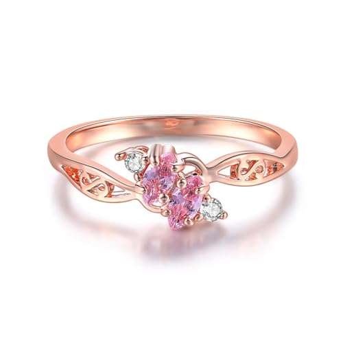 Ring Ringe Damen Bijouterie Herren Rosa Kristallringe Für Frauen, Ausgehöhlter Prinzessinnen-Versprechen-Dating-Ring, 10 Rosa von Hmsanase