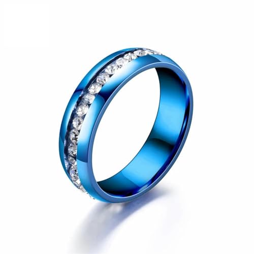 Ring Ringe Damen Bijouterie Herren Trendige 6 Mm Einreihige Ringe Für Männer Und Frauen, Modischer Regenbogen-Paar-Ehering, 10 6 Mm, Blaue Farbe von Hmsanase