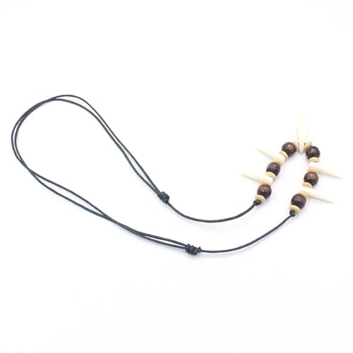 Trend Halskette Ketten Schmuck Herren Frauen Anhänger Necklace Imitation Wolfszähne Perlenkette Längenverstellbar Paar Halskette Amulett Geschenk Whiteteeth von Hmsanase