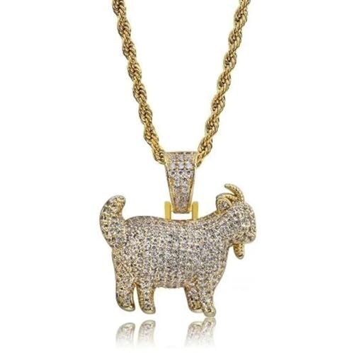 Trend Halskette Ketten Schmuck Herren Frauen Anhänger Necklace Mode Persönlichkeit Hip Hop Tier Ziege Anhänger Halskette Für Männer Trend Rock Al6369-Gold von Hmsanase