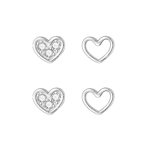 Hmzidz 2 Paar 925 Sterling Silber Damen Schmuck,Asymmetrische Ohrringe Set,Klein Ohrstecker Glitzer Silber Herz mit Zirkonia,Piercing Ohrringe,Diamant Ohrringe Stecker für Damen Mädchen von Hmzidz