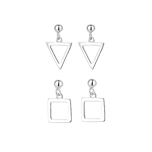 Hmzidz 2 Paar Geometrische Ohrringe 925 Sterling Silber Ohrringe Dreieck Hängend Damen Eckige Ohrringe Mädchen Ohrhänger Damen Modeschmuck Echtsilber Ohrstecker Set von Hmzidz