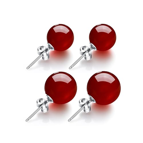 Hmzidz 2 Paare Damen Ohrstecker mit Rote Onyx,Runde Kugel Ohrstecker,Kleine Ohrstecker Silber 925,Karneol Ohrringe,Piercing Ohrringe,Modeschmuck Ohrringe für Freundin,Schöne Ohrringe Set von Hmzidz