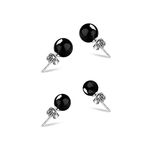 Hmzidz 2 Paare Ohrstecker Kugel Schwarz Ohrringe mit Schwarz Onyx,Ohrstecker Herren Schwarz,Damen Ohrstecker 925 Silber mit Runden Kugeln,Schmuck Damen Ohrstecker,Ohrringe Mädchen Set von Hmzidz