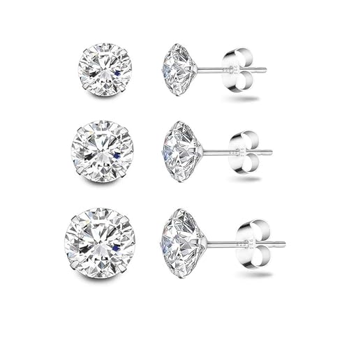 Hmzidz 3 Paare Diamanten Ohrringe Damen,Ohrstecker Silber 925 Set,Kleine Ohrstecker mit Zirkonia,Piercing Ohrringe,Brillant Modeschmuck Ohrringe für Frauen und Mädchen von Hmzidz