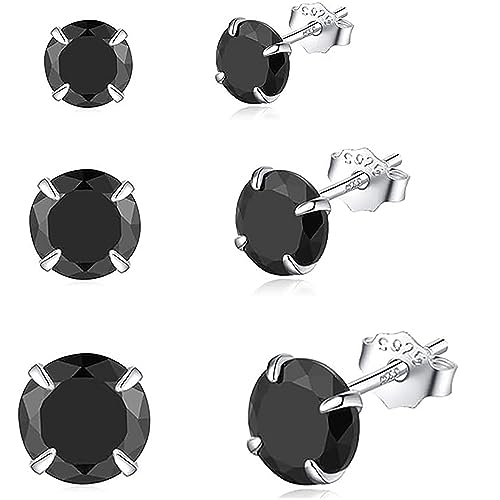 Hmzidz 3 Paare Ohrstecker Silber 925 Damen mit Diamant,Zirkonia Ohrringe Herren Schwarz,Piercing Ohrringe Set,Unisex Klein Schmuck Ohrringe,Ohrstecker Schwarz Glitzer für Frauen Mädchen Herren von Hmzidz