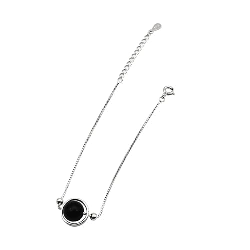 Hmzidz 925 Sterling Silber Schwarzer Onyx Armbänder Damen,Armbänder mit Perlen,Armband Anhänger mit Steinen für Frauen Mädchen,Armkette Silber,Charm Bettelarmband für Freundin von Hmzidz