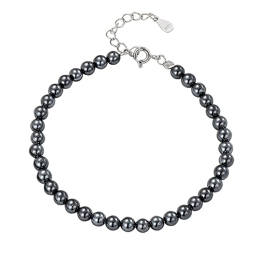 Hmzidz Armband Damen Elegant mit Perlen,Armkettchen Mädchen in 925 Sterling Silber,Dünne Perlenarmbänder Damen,Grau Perlenarmband Silber Modeschmuck für Freundin und Mutter,Verstellbares(Grau) (23) von Hmzidz