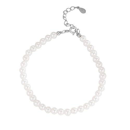 Hmzidz Armband Damen Elegant mit Perlen,Armkettchen Mädchen in 925 Sterling Silber,Dünne Perlenarmbänder Damen,Weiß Perlenarmband Silber Modeschmuck für Freundin und Mutter,Verstellbares (19) von Hmzidz