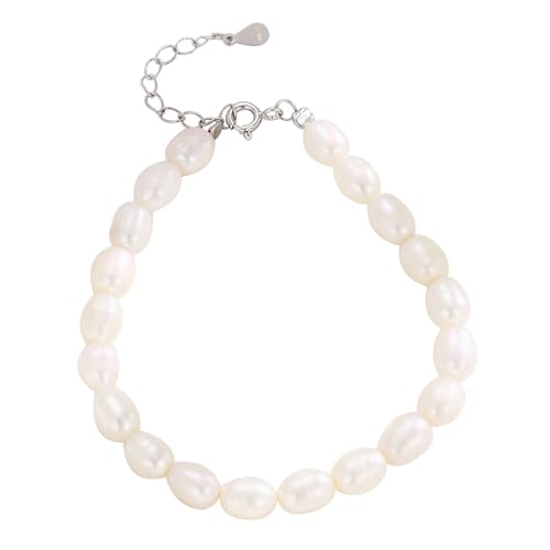 Hmzidz Armband Damen Elegant mit Süßwasserperlen,Armkettchen Mädchen in 925 Silber,Unregelmäßiges Perlenarmbänder Damen,Barock Perlenarmband,Modeschmuck für Freundin und Mutter,Verstellbares (23) von Hmzidz