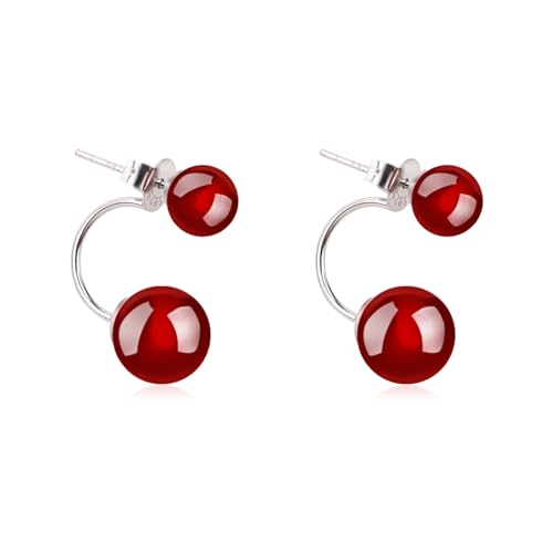 Hmzidz Damen Ohrstecker Kugel Ohrringe mit Schwarz/Rote Onyx,Ohrringe Silber Hängend mit Stein,Ohrhänger Silber 925 Mädchen,Piercing Ohrringe,Modeschmuck Ohrringe für Freundin (Rote) von Hmzidz