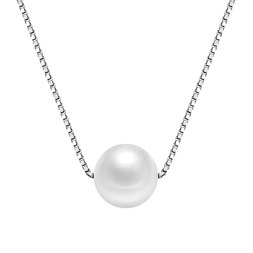 Hmzidz Kette Halskette mit Einer Perle Gold Schwebende Kette Damen Silber 925 mit Anhänger Perle Perlenkette Modeschmuck für Frauen und Mädchen(8mm) (silber) von Hmzidz