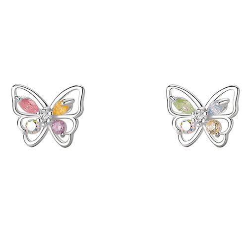 Hmzidz Ohrringe Schmetterling Stecker,925 Sterling Silber Ohrringe für Damen,Kleine Ohrstecker mit Diamant,Hypoallergen Modeschmuck Ohrringe mit Stein für Frauen Mädchen von Hmzidz