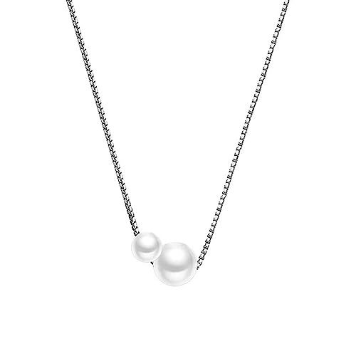 Hmzidz Perlenkette Damen Modeschmuck Kette mit Perlenanhänger Kette Damen Silber 925 mit Anhänger Perle Silber Halskette mit Paar Perle Silber Schwebende Perlenkette Schmuck für Frauen und Mädchen von Hmzidz