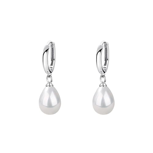 Hmzidz Perlenohrringe Hängend Tropfenform,Kreolen Mädchen 925 Sterling Silber,Zierliche Perlen Creolen Klein,Hängeohrringe Weiße Perlen,Modeschmuck Hoops Ohrhänger für Damen Frauen von Hmzidz