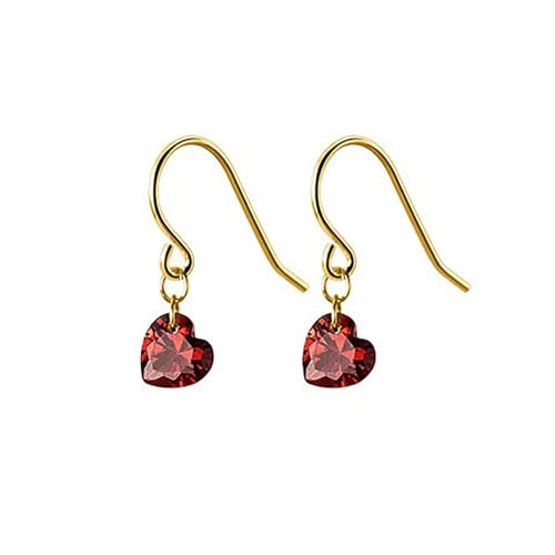 Hmzidz Schöne Silber 925 Gold Ohrringe Hängend für Damen Mädchen - Kleine Ohrhänger Mit Rot Stein, Tropfen Mit 5A Zirkonia Herz - Modeschmuck Geschenke für Sie von Hmzidz