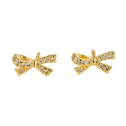 Hmzidz Schöne Schleife Ohrringe Damen,Klein Diamant Ohrstecker 925 Sterling Silber,Piercing Ohrringe,Gold/Silber Bogen Ohrstecker Frauen,Hypoallergen Modeschmuck Ohrringe für Mädchen (Gold) von Hmzidz