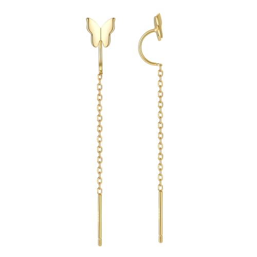 Hmzidz Stern/Mond/Schmetterling Quasten Ohrringe Gold für Damen,925 Sterling Silber Ohrringe Kette,Ohrringe Hängend Mädchen,Ohrhänger Lang mit Stecker,Schöne Ohrschmuck für Frauen (Schmetterling) von Hmzidz