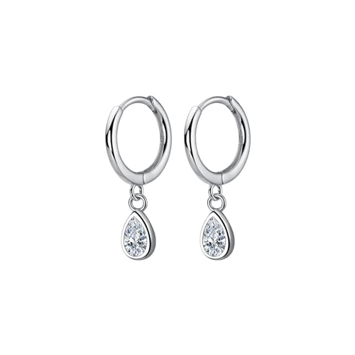 Hmzidz Zirkonia Ohrringe Hängend Tropfenform,Kreolen Mädchen 925 Sterling Silber,Glitzer Diamant Creolen Klein,Hängeohrringe mit Zirkonia,Modeschmuck Hoops Ohrhänger für Damen Frauen von Hmzidz