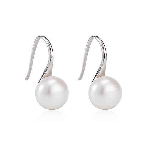 Hmzidz Perlenohrringe Damen,Perlenohrringe Silber Hängend Schleife,Ohrringe Silber 925 Creolen,Perlen Ohrhänger mit Runder 8mm,Perle Hochzeit Ohrringe,Weisse Perlen Ohrringe Damen von Hmzidz