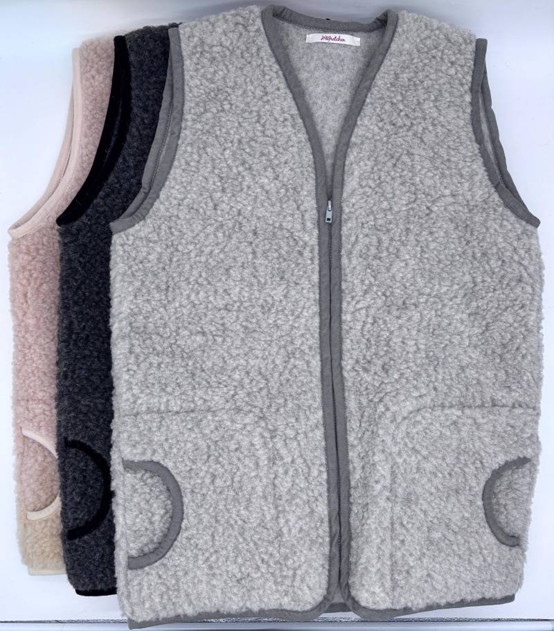 Lange Wollweste Für Erwachsene 100% Merinowolle Aus Europa. Lammflor Im Teddy-Look von HnGretchen