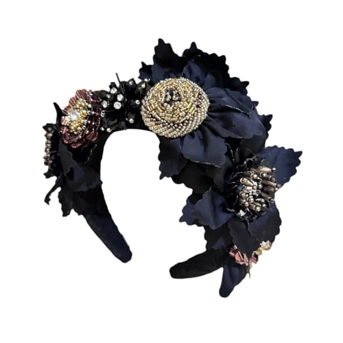 Damen-Haarband mit Strasssteinen und Blumen, Vintage-Stil, für Party, Hochzeit, Schwarz Damen-Haarband mit Strasssteinen und Blumen, Vintage-Stil, für Party, Hochzeit, Schwarz von Hndudnff