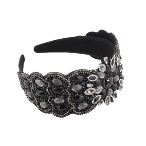 Damen-Haarreif mit Strasssteinen, Boho-Stil, breite Seite, Party, High-Top-Stirnband 2 von Hndudnff