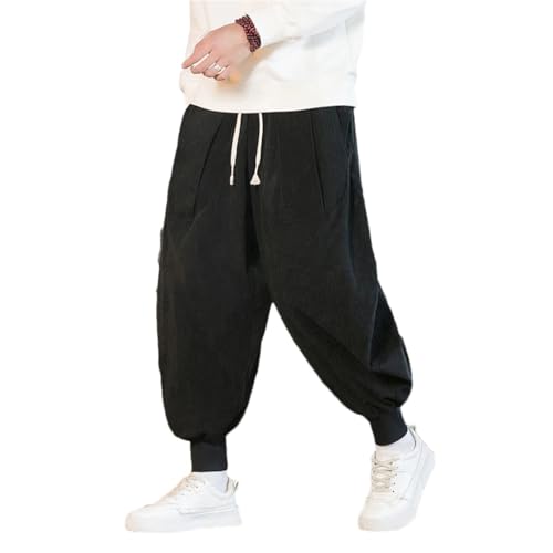 Herren Solide Cordhose W Oversized Harem Sweatpants Casual Loose Crotch Hip-Hop-Hose, Schwarz , 4XL von Hndudnff