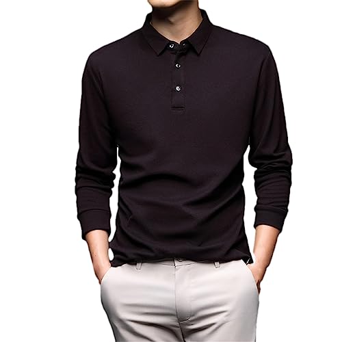 Herren-T-Shirt Mit Polokragen, Einfarbig, Wolle, Langärmelig, Pullover, Business-Casual-Oberteil Dark red XL-52 von Hndudnff