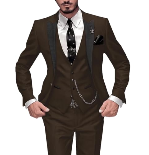 Herrenanzug für Hochzeit, Revers, Trauzeugen, Bräutigam, Smoking, Anzüge (Blazer + Hose + Weste), coffee, XL von Hndudnff