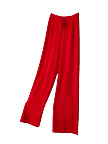 Hndudnff Damen Bodenlange Strickhose mit weitem Bein, dick, locker, weich, Winter, Cargohose, lange Hose, rot, XL von Hndudnff