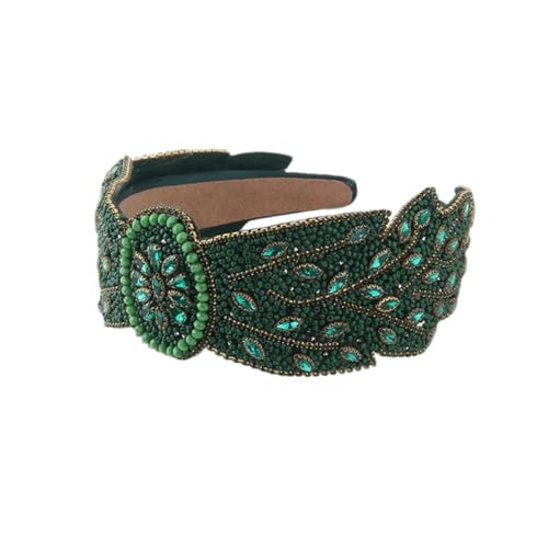 Hndudnff Damen-Haarband mit Strasssteinen, breite Krempe, Blätter, Blume, Haarband 3 von Hndudnff