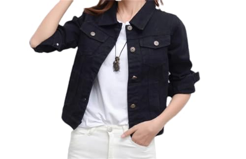 Hndudnff Damen Jeansjacke mit Knopfleiste, Frühling, lässig, Revers, lange Ärmel, einfarbig, kurze Jeansjacken, Schwarz , 38 Hndudnff Damen Jeansjacke mit Knopfleiste, Frühling, lässig, Revers, lange Ärmel, einfarbig, kurze Jeansjacken, Schwarz , 38 von Hndudnff