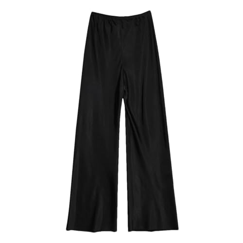 Hndudnff Damen-Satinhose mit weitem Bein, Sommer, lässig, hohe Taille, lang, Bodenhose, Seidenhose, Schwarz , S Hndudnff Damen-Satinhose mit weitem Bein, Sommer, lässig, hohe Taille, lang, Bodenhose, Seidenhose, Schwarz , S von Hndudnff