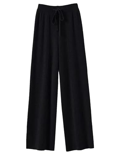 Hndudnff Damen-Strickhose aus Wolle, weites Bein, Winter, drapierend, gerade, lässige Wollhose, Schwarz , S von Hndudnff