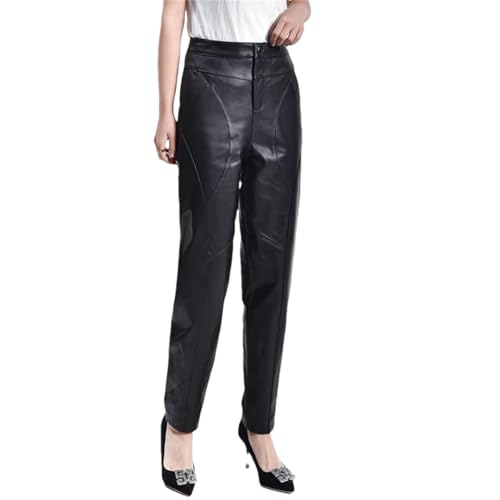 Hndudnff Damen schwarze Schaffell-Hose, hohe Taille, Hose mit Tasche, Harenhose, Herbst und Winter, 2011 Schwarz, 5XL Hndudnff Damen schwarze Schaffell-Hose, hohe Taille, Hose mit Tasche, Harenhose, Herbst und Winter, 2011 Schwarz, 5XL von Hndudnff