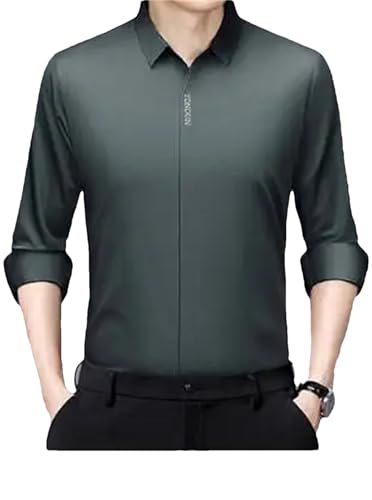 Hndudnff Herren-Hemd, Seide, Business-Hemd, langärmelig, Knopf, unsichtbar, elastisch, Oberteil, Bean En8, L von Hndudnff