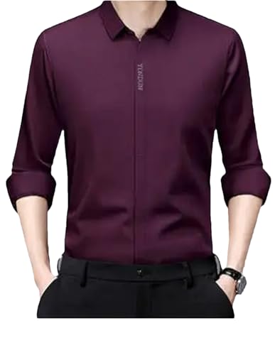 Hndudnff Herren-Hemd, Seide, Business-Hemd, langärmelig, Knopf, unsichtbar, elastisch, Oberteil, weinrot, XL Hndudnff Herren-Hemd, Seide, Business-Hemd, langärmelig, Knopf, unsichtbar, elastisch, Oberteil, weinrot, XL von Hndudnff