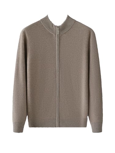 Hndudnff Herren-Pullover, Kaschmir-Strickjacke, dick, langärmelig, Stehkragen, Reißverschluss, Manteljacke, Braun Grau, 3XL von Hndudnff