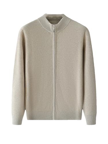 Hndudnff Herren-Pullover, Kaschmir-Strickjacke, dick, langärmelig, Stehkragen, Reißverschluss, Manteljacke, Gaoya Brown Grey, 3XL von Hndudnff