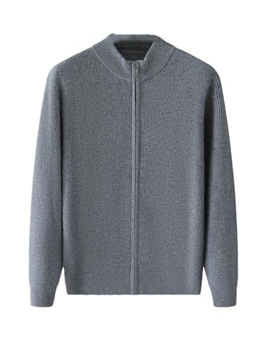 Hndudnff Herren-Pullover, Kaschmir-Strickjacke, dick, langärmelig, Stehkragen, Reißverschluss, Manteljacke, grau, 3XL von Hndudnff