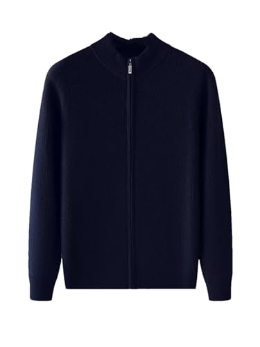 Hndudnff Herren-Pullover, Kaschmir-Strickjacke, dick, langärmelig, Stehkragen, Reißverschluss, Manteljacke, marineblau, XXL von Hndudnff