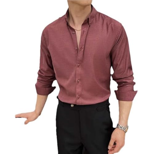 Hndudnff Herren Slim Fit Button-Up Hemd Langarm Büro Casual Business Hemden, rot, XXL von Hndudnff
