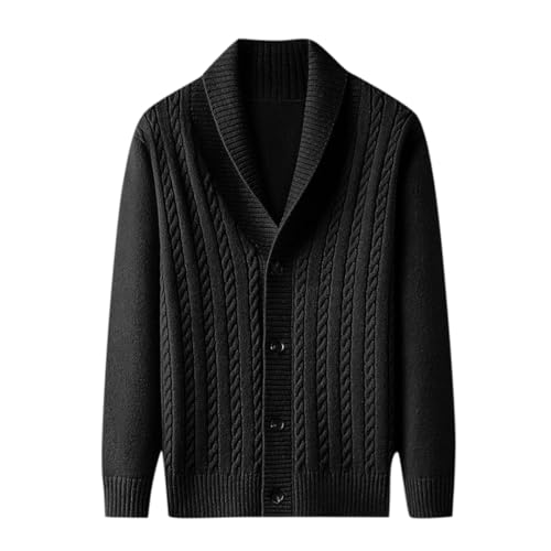 Hndudnff Herren-Strickjacke, V-Ausschnitt, lässig, verdickt, einfarbig, geknöpft, vielseitige Jacke, Schwarz , 3XL von Hndudnff