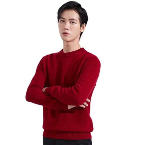 Hndudnff Herren Strickpullover aus 100 % Merinowolle, halber Rollkragen, dicker Kaschmir-Pullover, rotviolett, X-Large von Hndudnff