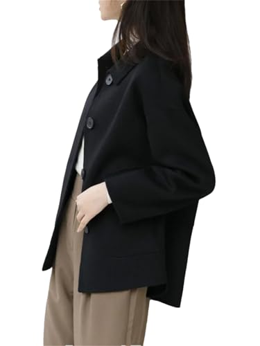 Hndudnff Lässiger Kurzmantel für Damen, Wollmantel, Tasche, einfarbig, einreihig, Schwarz , XL Hndudnff Lässiger Kurzmantel für Damen, Wollmantel, Tasche, einfarbig, einreihig, Schwarz , XL von Hndudnff