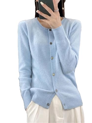 Warmer Kaschmir-Cardigan für Damen, lockerer Rundhalsausschnitt, Knopfleiste, solide Strickware, hellblau, M Warmer Kaschmir-Cardigan für Damen, lockerer Rundhalsausschnitt, Knopfleiste, solide Strickware, hellblau, M von Hndudnff